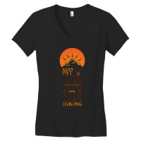 My Brain Is 50 Coffee And 50 Hiking Boy Women's V-neck T-shirt | Artistshot