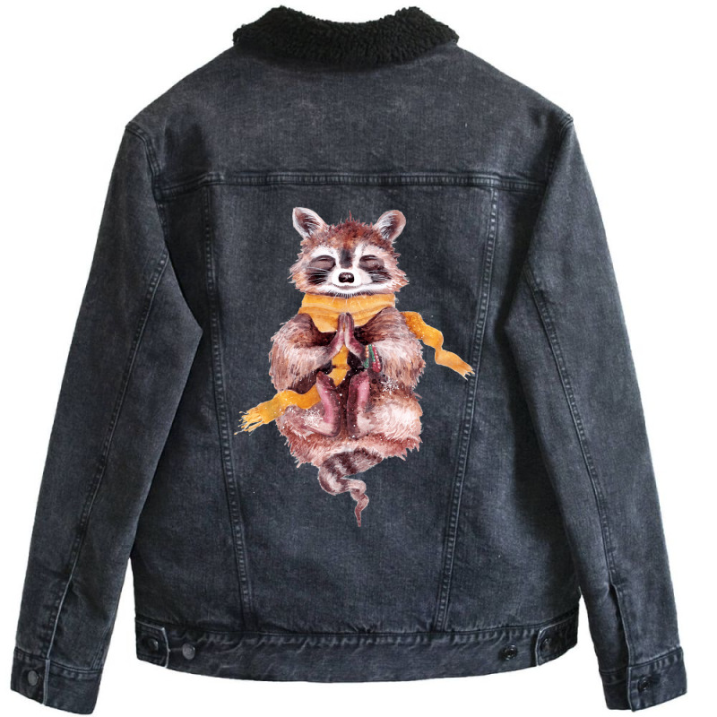 Raccoon Meditates Unisex Sherpa-Lined Denim Jacket by persiefennink | Artistshot