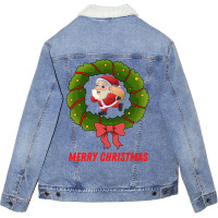 Merry Christmas Santa Baby Green Unisex Sherpa-lined Denim Jacket | Artistshot