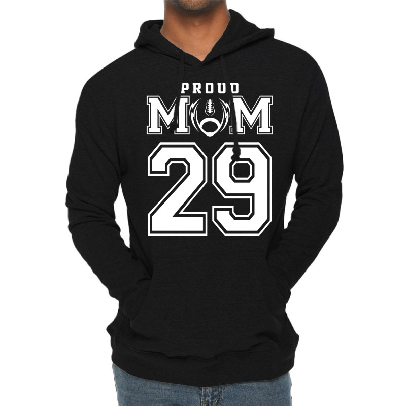 Custom Proud Football Mom Number 29 Personalized F Lightweight Hoodie by strosesimonsf | Artistshot