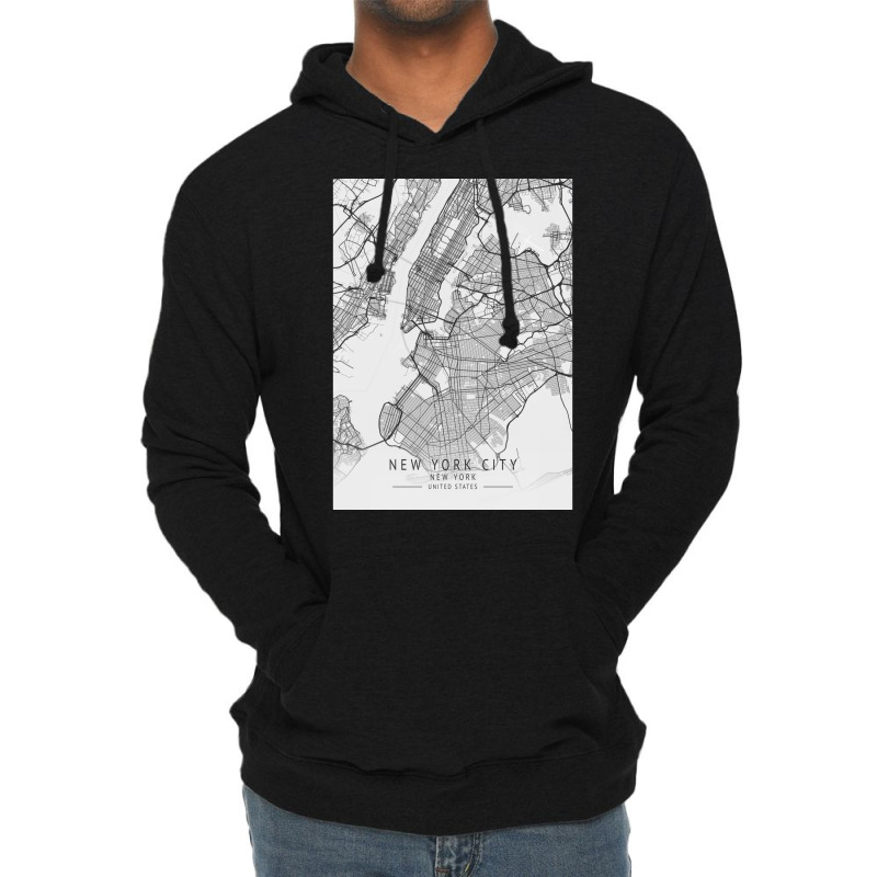 New York City United States City Map Lightweight Hoodie | Artistshot