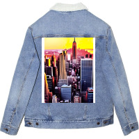 New York Skyline In Vintage Aesthetic Style Unisex Sherpa-lined Denim Jacket | Artistshot