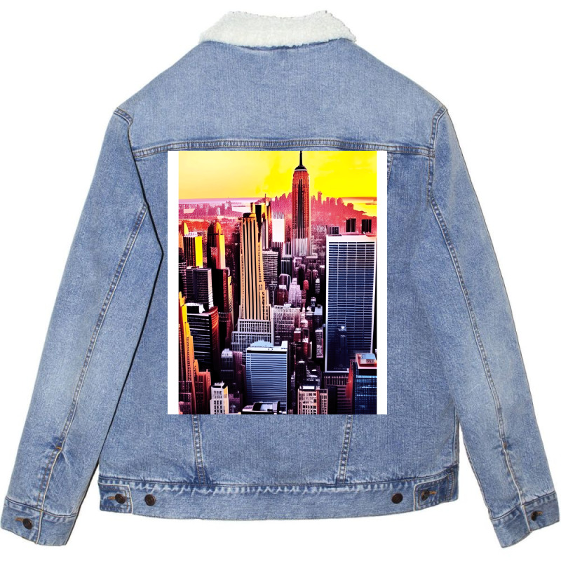 New York Skyline In Vintage Aesthetic Style Unisex Sherpa-lined Denim Jacket | Artistshot