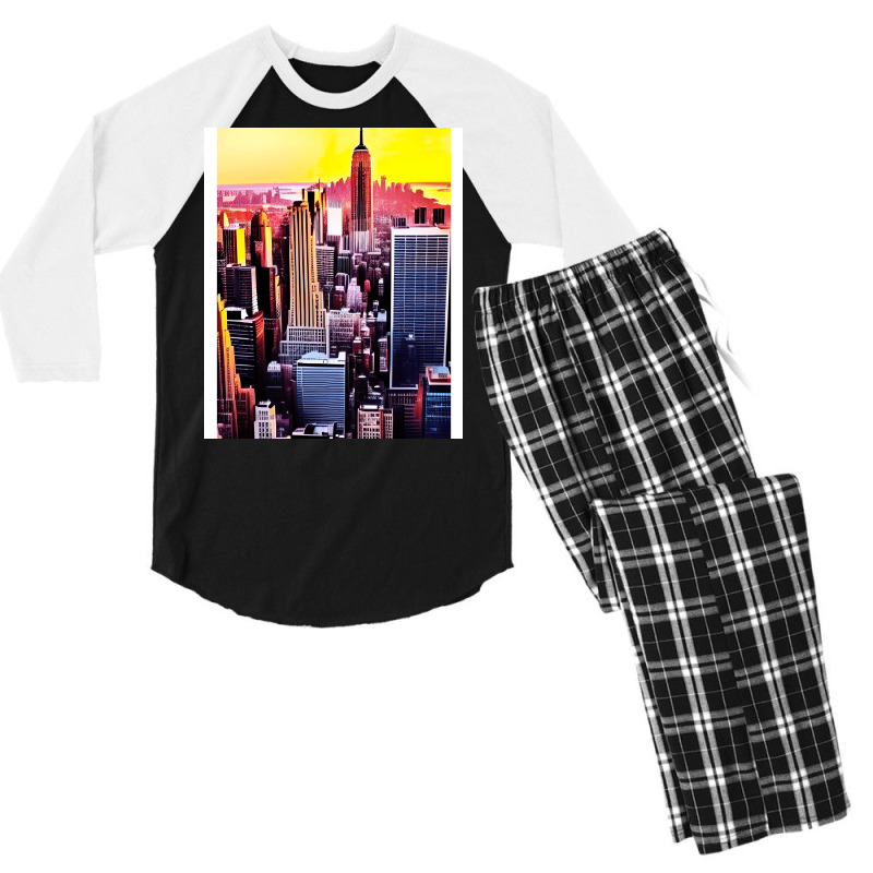 New York Skyline In Vintage Aesthetic Style Men's 3/4 Sleeve Pajama Set | Artistshot