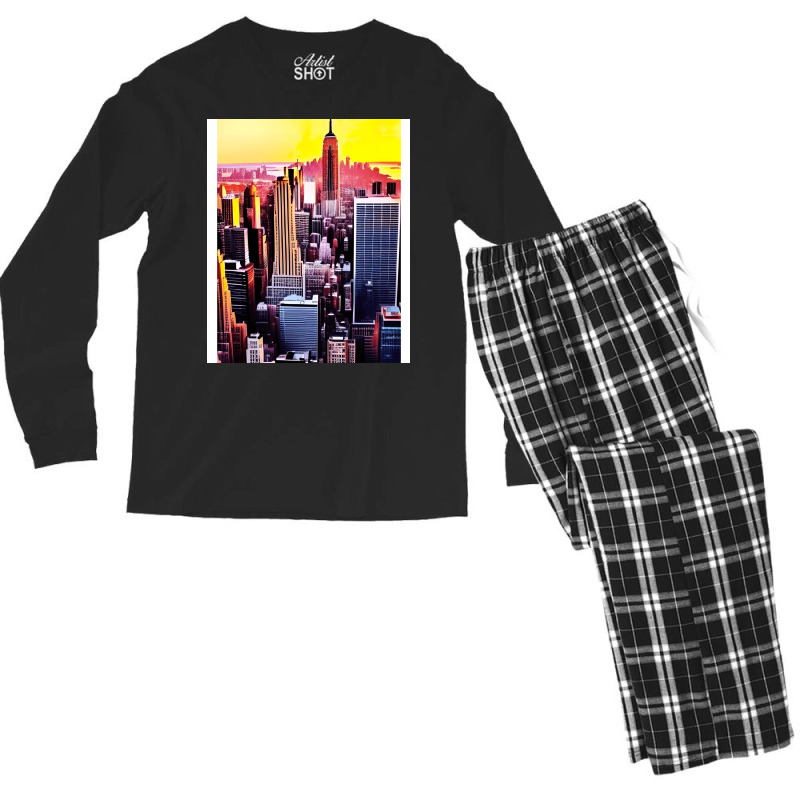 New York Skyline In Vintage Aesthetic Style Men's Long Sleeve Pajama Set | Artistshot