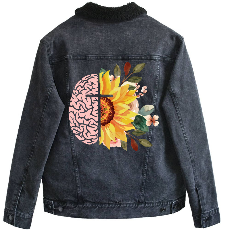 Mental Health With Cross Sunflower Jesus Christian Unisex Sherpa-lined Denim Jacket | Artistshot