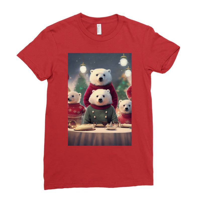 Polar Bear Family At Christmas Ladies Fitted T-Shirt by xhoronjembex | Artistshot