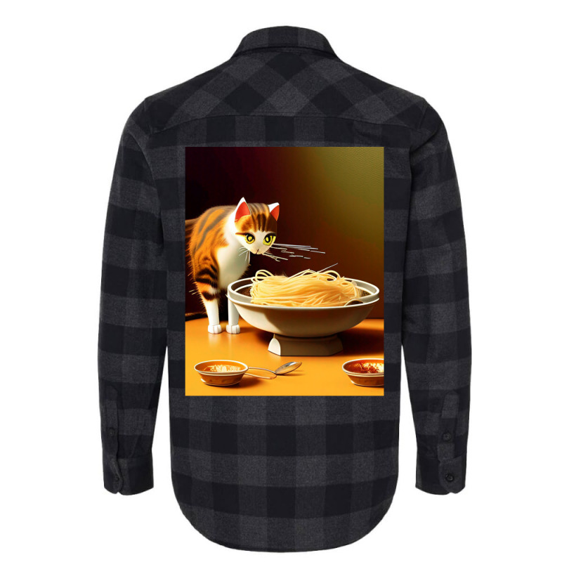 Cat Eating Spaghetti Sticker 2023 Flannel Shirt | Artistshot