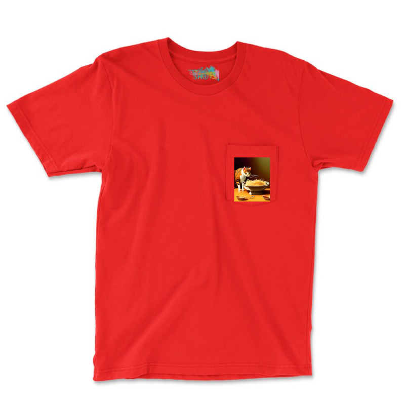 Cat Eating Spaghetti Sticker 2023 Pocket T-shirt | Artistshot