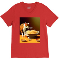 Cat Eating Spaghetti Sticker 2023 V-neck Tee | Artistshot