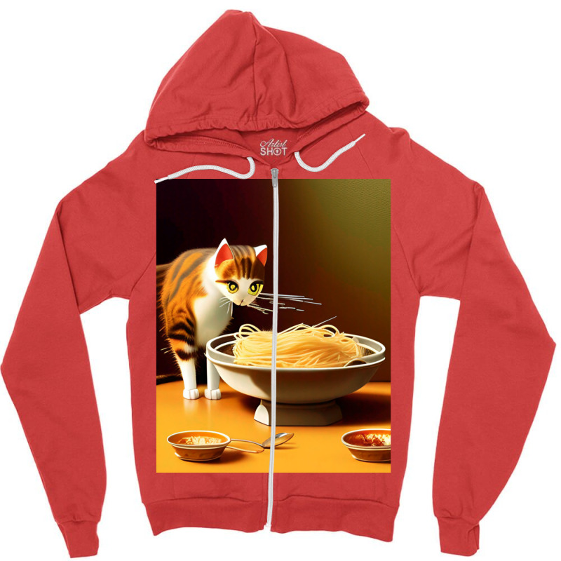 Cat Eating Spaghetti Sticker 2023 Zipper Hoodie | Artistshot