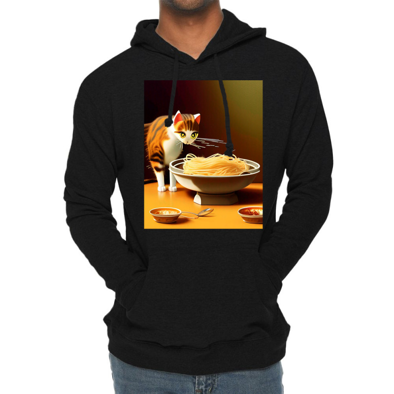 Cat Eating Spaghetti Sticker 2023 Lightweight Hoodie | Artistshot