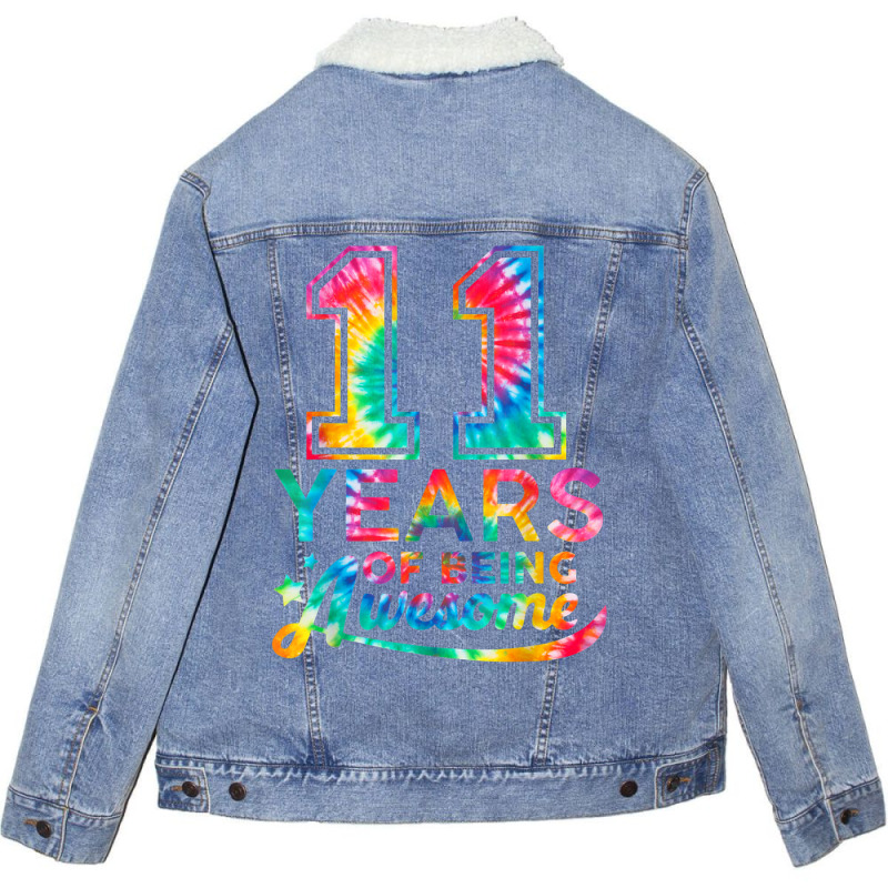 11 Year Of Being Awesome 11 Years Old 11th Birthda Unisex Sherpa-lined Denim Jacket | Artistshot