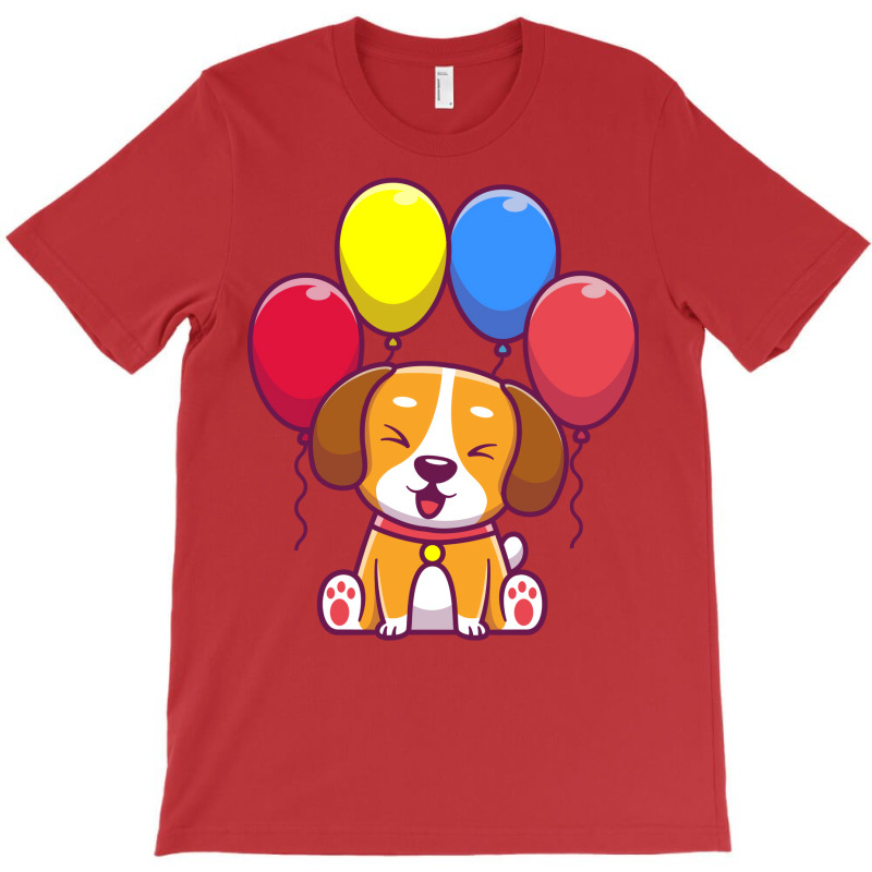 Cute Dog Sitting With Balloon 70s T-Shirt by lindeaucterr | Artistshot