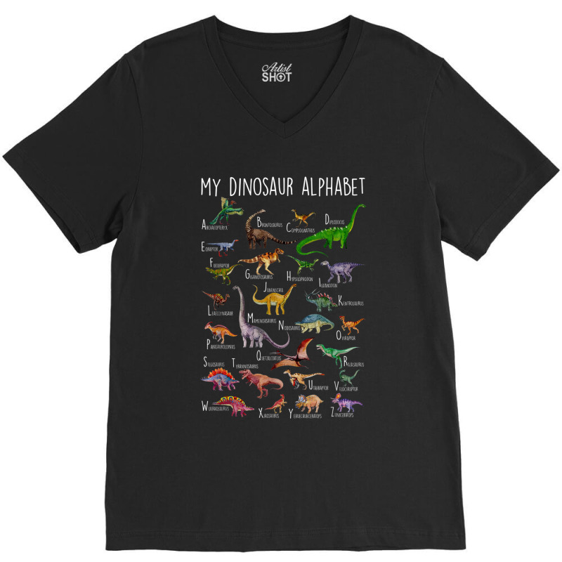 Types Of Dinosaurs Alphabet A Z Abc Dino Rex Ident V-neck Tee | Artistshot