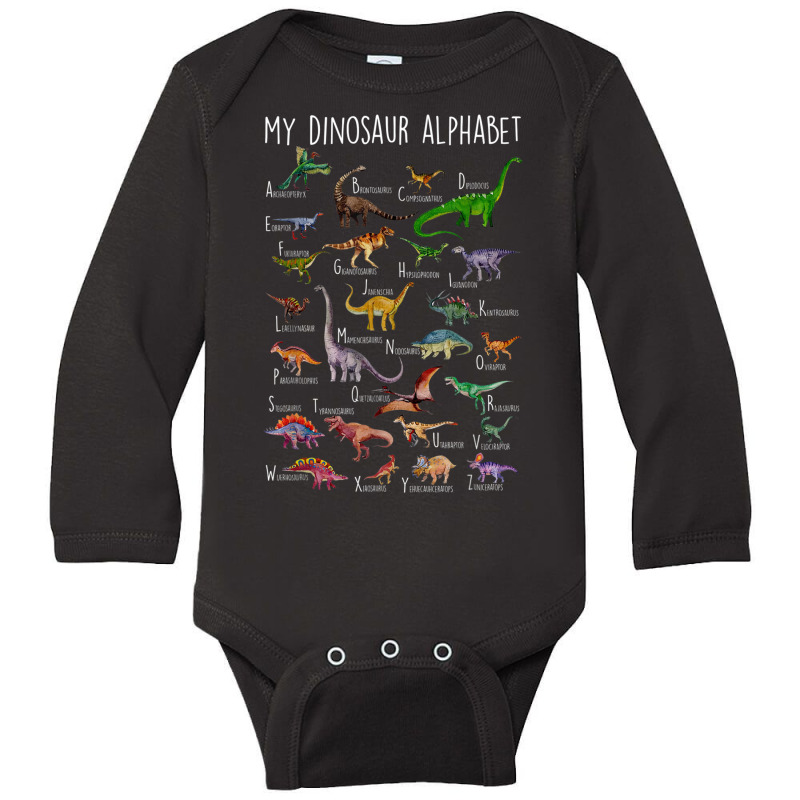 Types Of Dinosaurs Alphabet A Z Abc Dino Rex Ident Long Sleeve Baby Bodysuit | Artistshot