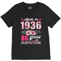 Made In 1936 Floral 86 Year Old 86th Birthday Gift V-neck Tee | Artistshot