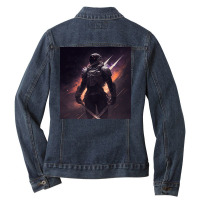 Robot With Sword Rear Xii Ladies Denim Jacket | Artistshot