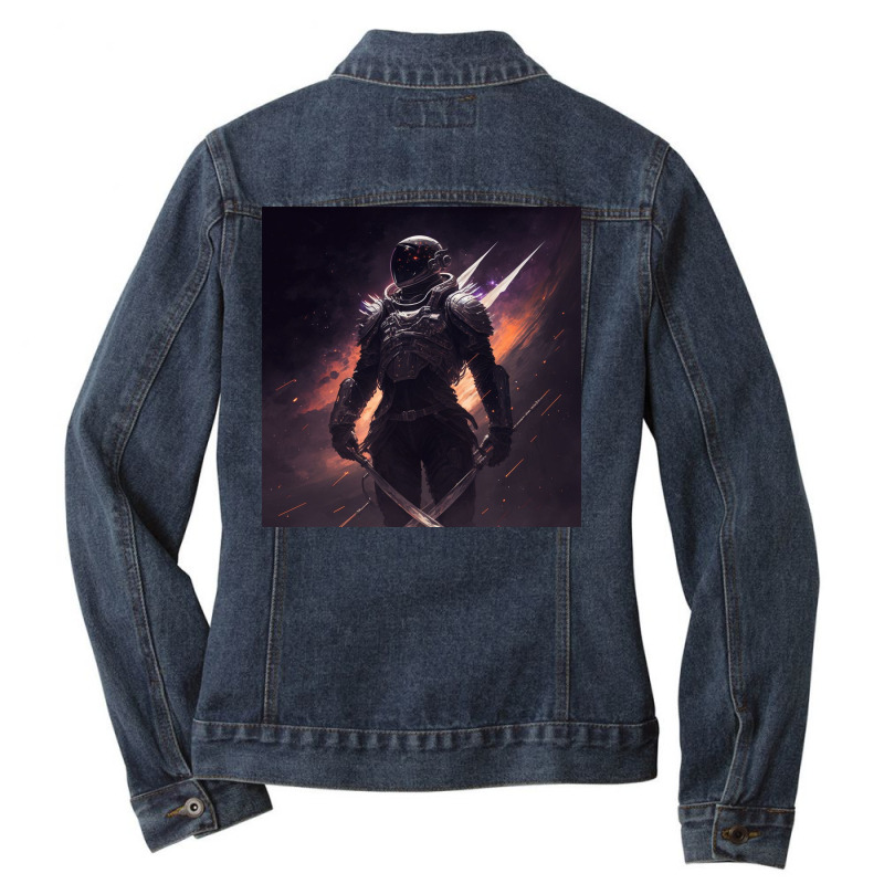 Robot With Sword Rear Xii Ladies Denim Jacket by TheDol | Artistshot