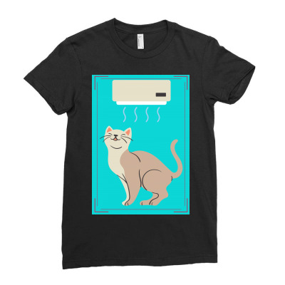 A Cat In Air Conditioner Art. Ladies Fitted T-shirt Designed By American Choice