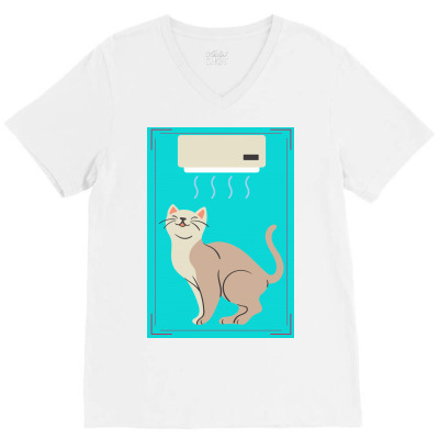 A Cat In Air Conditioner Art. V-neck Tee Designed By American Choice