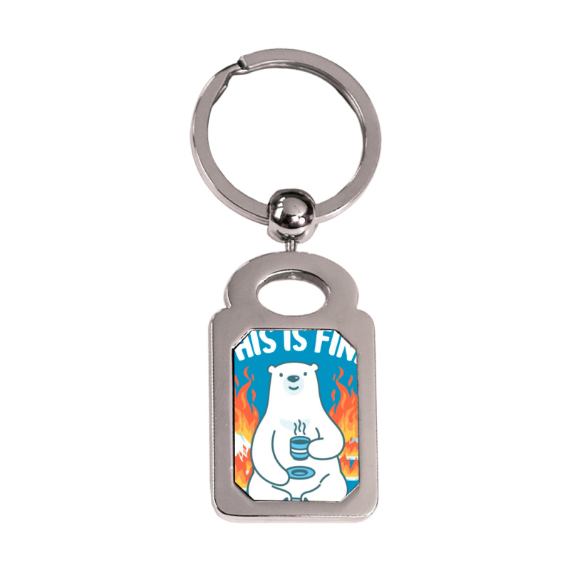 This Is Fine Polar Bear Silver Rectangle Keychain | Artistshot