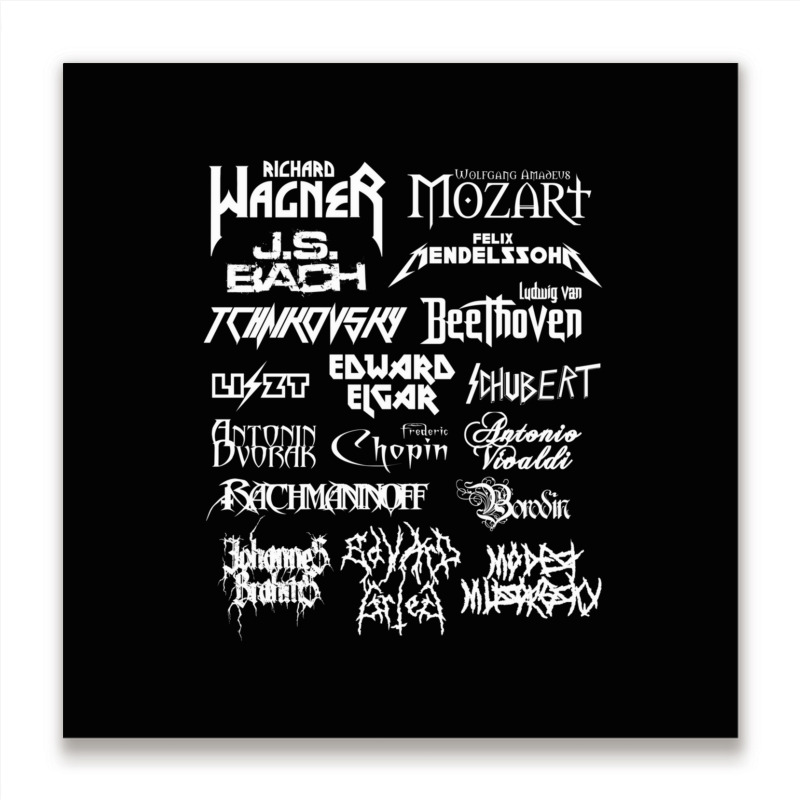 Heavy Metal Style Classical Composers (white Text) Metal Print Square by CoreyMartinPeters | Artistshot