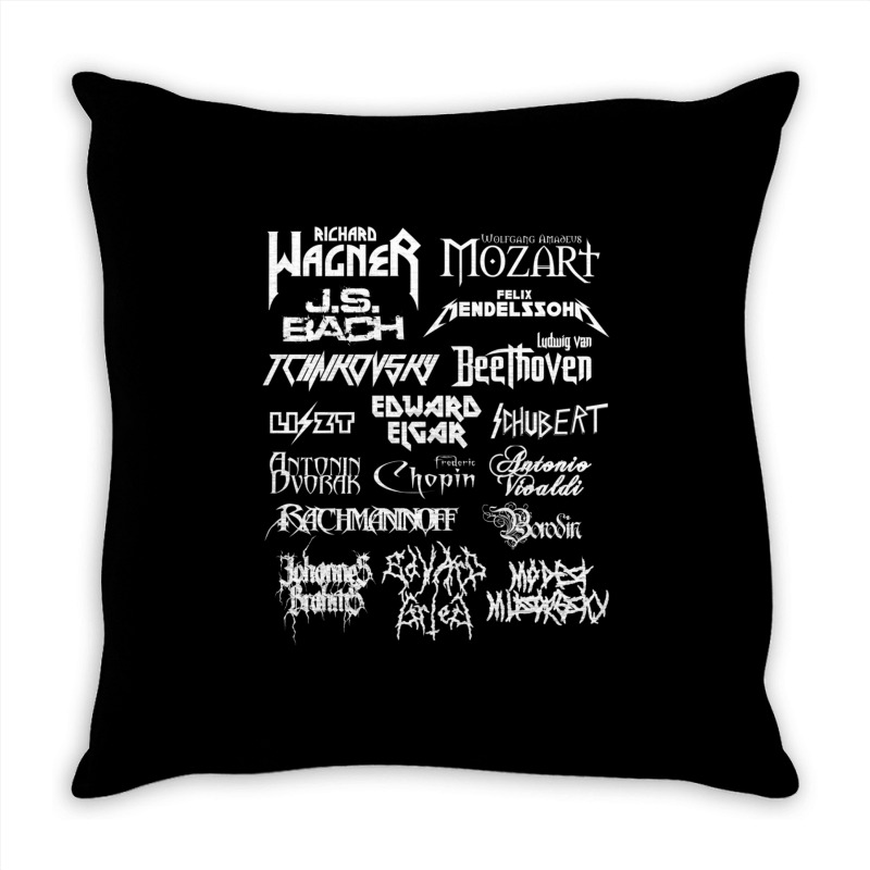 Heavy Metal Style Classical Composers (white Text) Throw Pillow by CoreyMartinPeters | Artistshot