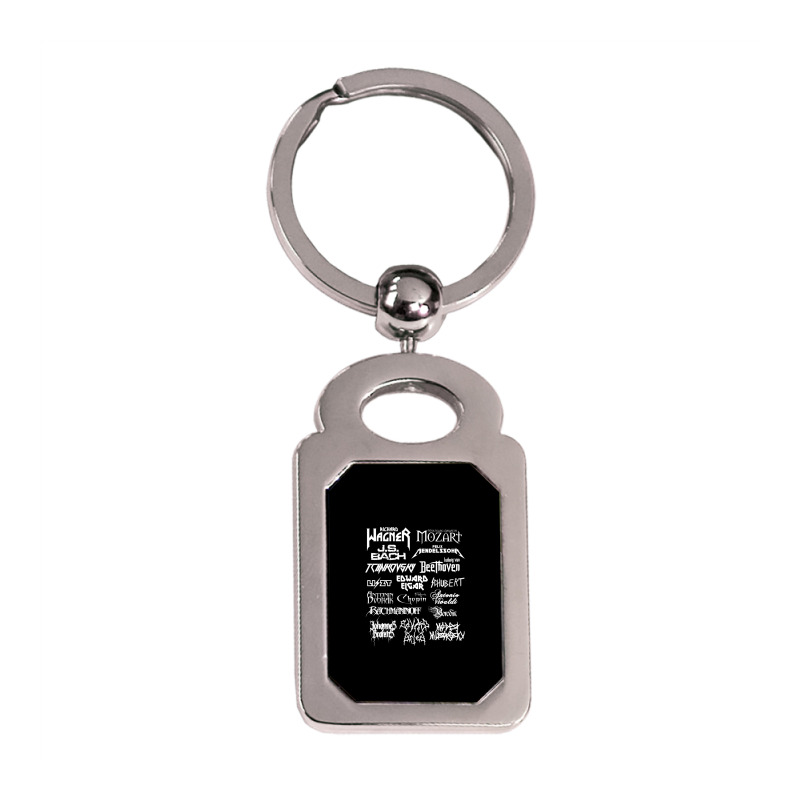 Heavy Metal Style Classical Composers (white Text) Silver Rectangle Keychain by CoreyMartinPeters | Artistshot