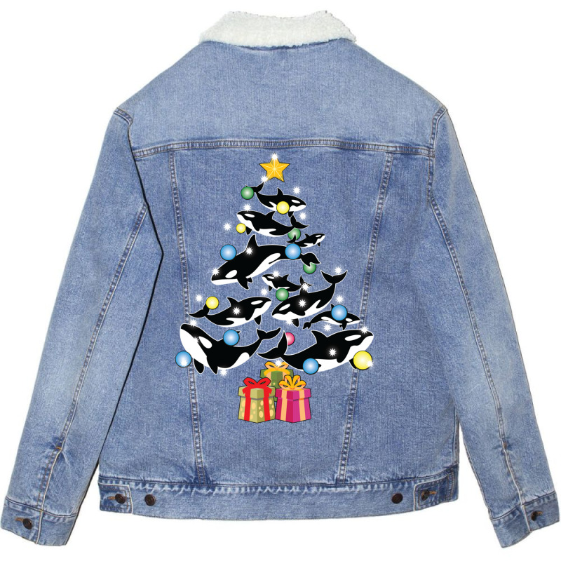 Orca Whale And Christmas Tree Orca Christmas Sweat Unisex Sherpa-lined Denim Jacket | Artistshot