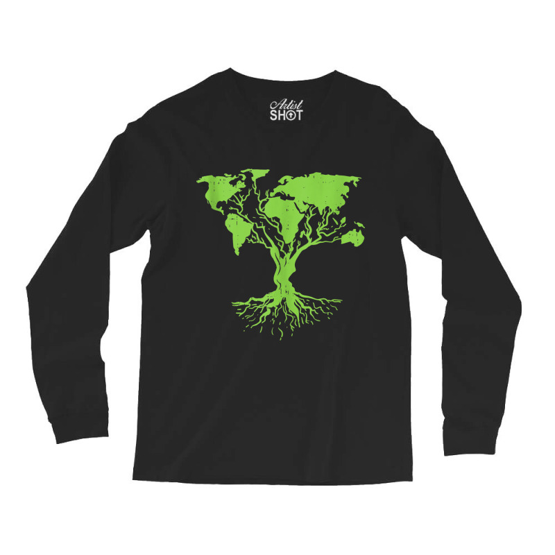 Earth Day 2023 Cute World Map Tree Pro Environment Long Sleeve Shirts | Artistshot