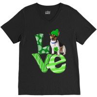 Love Rat Terrier Dog Shamrock Leaf St Patrick Day V-neck Tee | Artistshot