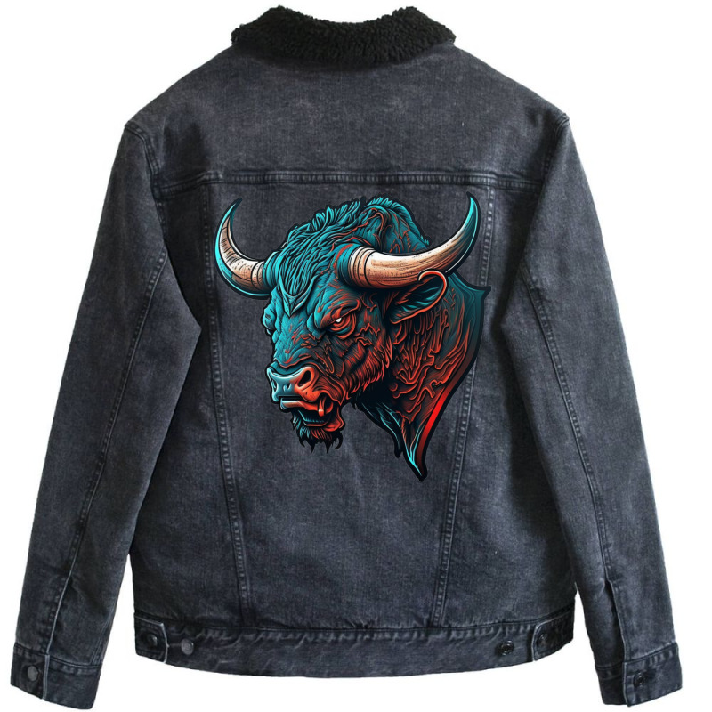 Bull Angry Unisex Sherpa-Lined Denim Jacket by HayesHewitt00 | Artistshot