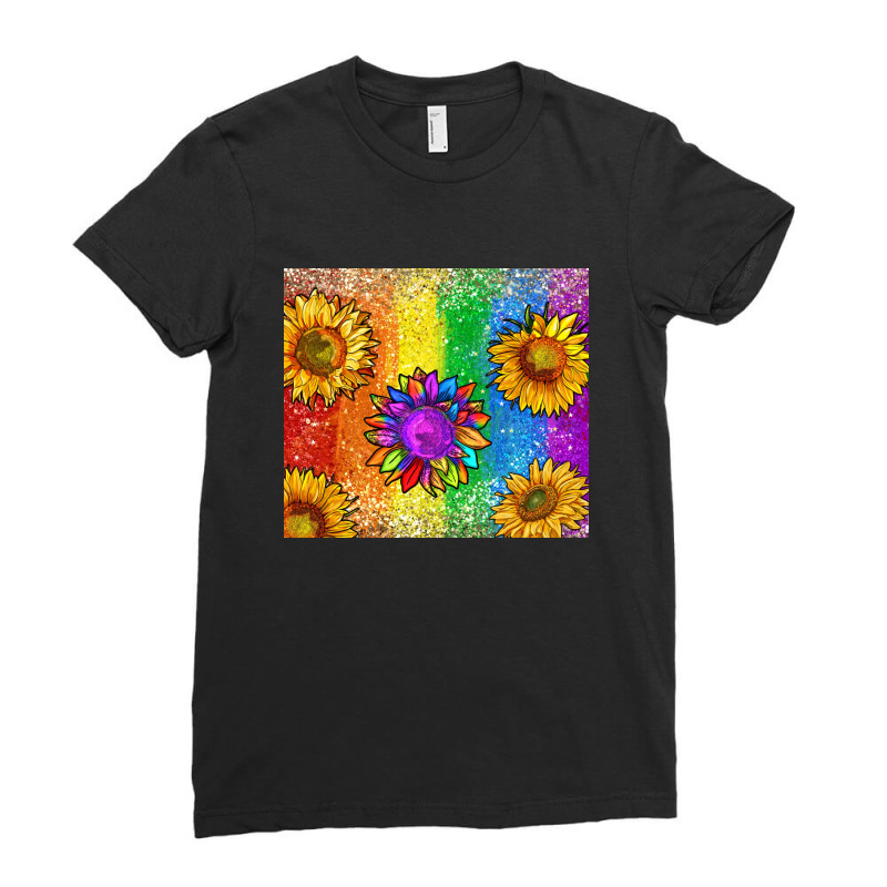 Pride Rainbow Sunflower Glitter Tumbler Ladies Fitted T-Shirt by enoddigitalart@gmail.com | Artistshot