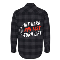 Boys Baseball Hit Hard Run Fast Turn Left Baseball Flannel Shirt | Artistshot