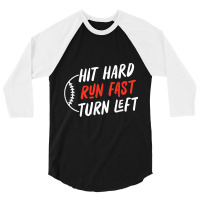 Boys Baseball Hit Hard Run Fast Turn Left Baseball 3/4 Sleeve Shirt | Artistshot