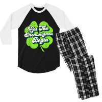 Groovy St Patricks Day Let The Shenanigans Begin W Men's 3/4 Sleeve Pajama Set | Artistshot