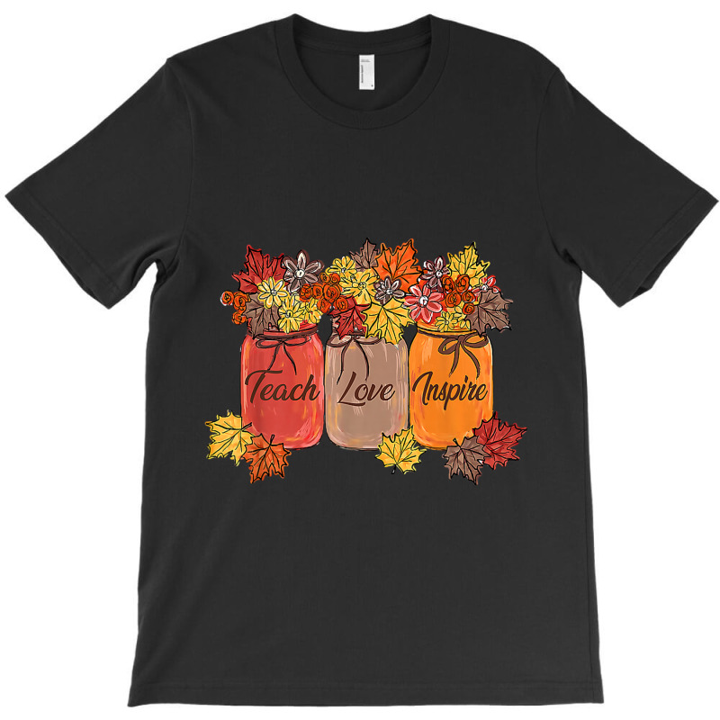 Teach Love Inspire Fall Teacher Thankful Floral Au T-shirt | Artistshot