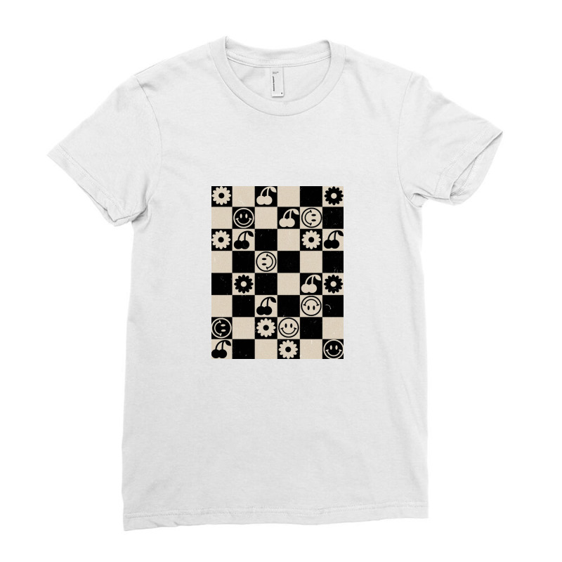 Happy Checkers   Black And Beige Ladies Fitted T-Shirt by marysample | Artistshot