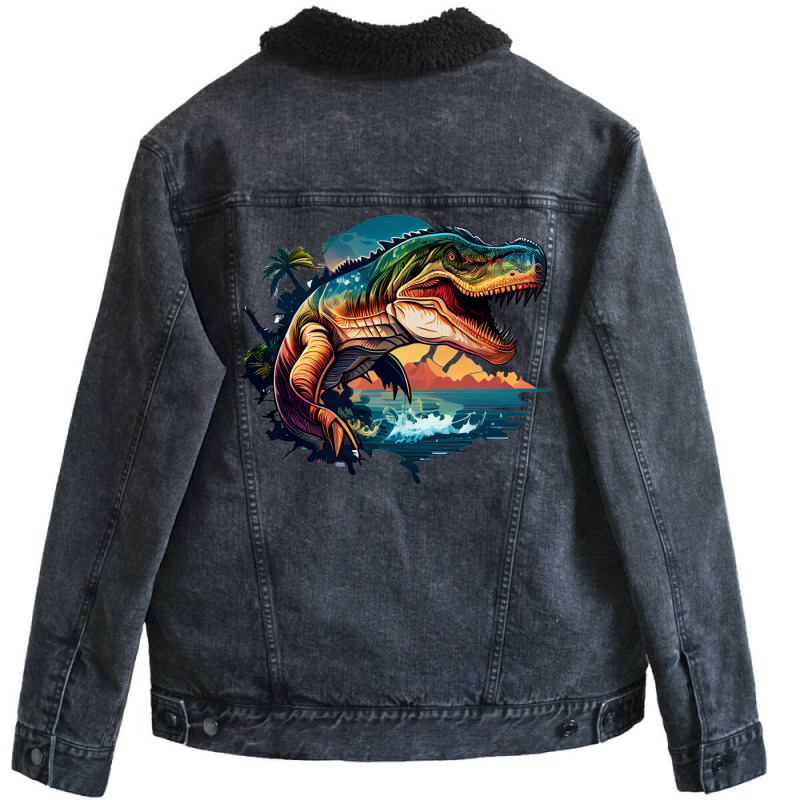 Dinosaurus Ocean Unisex Sherpa-Lined Denim Jacket by UrielTurner100 | Artistshot