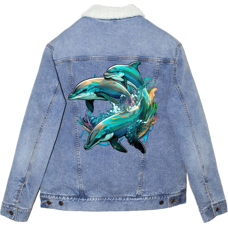 Dolphins Crush Unisex Sherpa-Lined Denim Jacket by ZoritaStrong290 | Artistshot