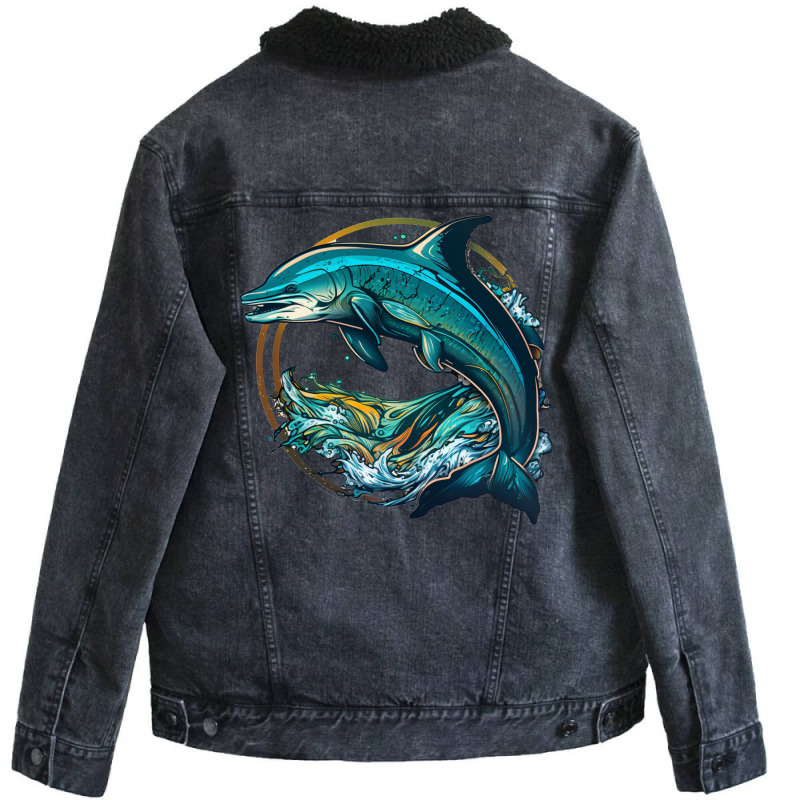 Dolphins Master Angry Unisex Sherpa-Lined Denim Jacket by Desireele190 | Artistshot