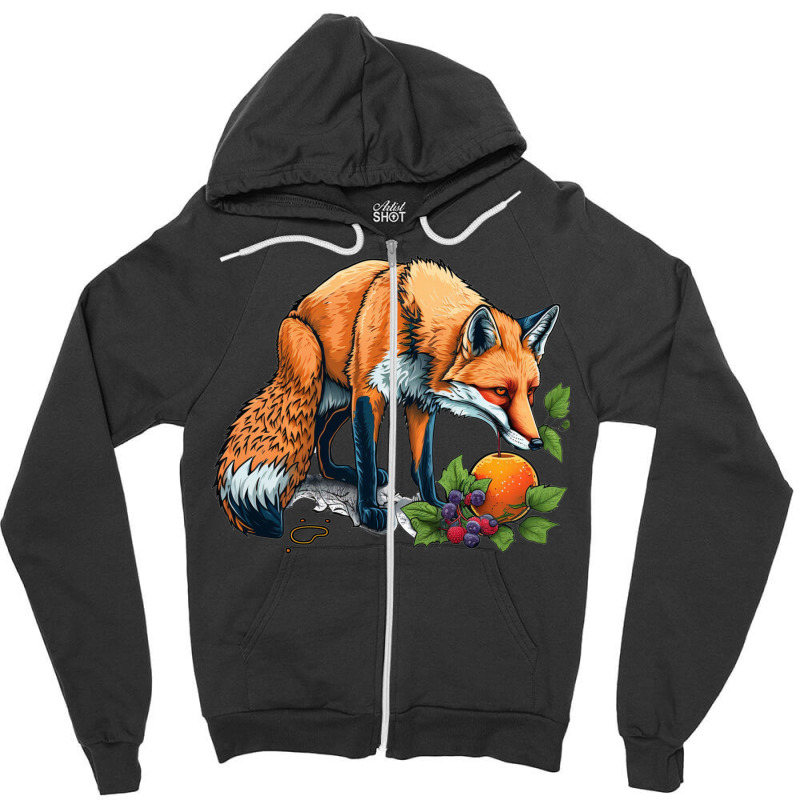 Fox Eating Fruit Zipper Hoodie by ZoritaStrong290 | Artistshot