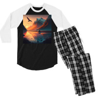 Bird Flying Over Mountains Sunrise Men's 3/4 Sleeve Pajama Set | Artistshot