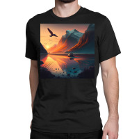 Bird Flying Over Mountains Sunrise Classic T-shirt | Artistshot