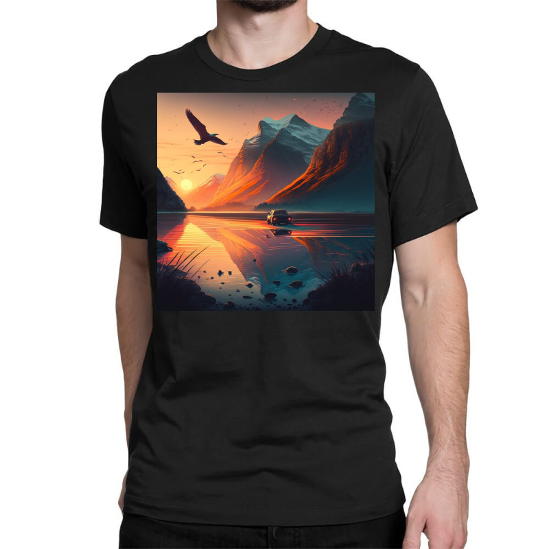 Bird Flying Over Mountains Sunrise Classic T-shirt by Haven Treasures | Artistshot