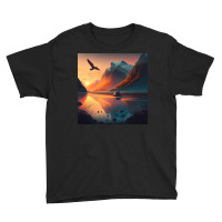 Bird Flying Over Mountains Sunrise Youth Tee | Artistshot