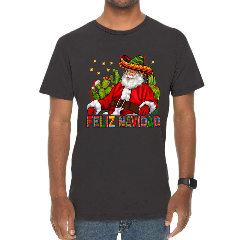 Feliz Navidad Santa With Cactus Vintage T-shirt | Artistshot