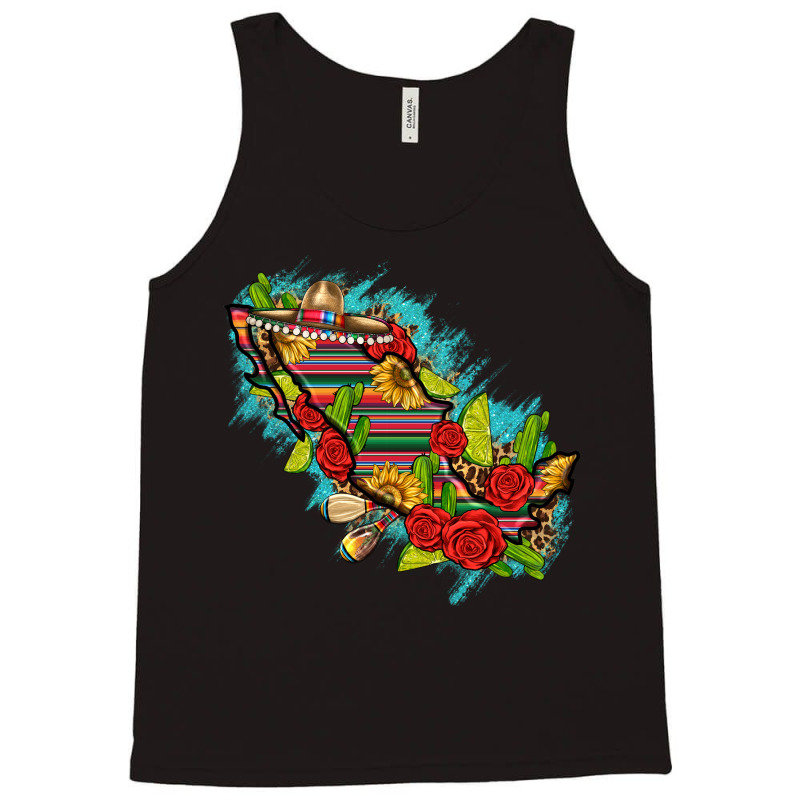 Mexico Map With Leopard And Sunflowers Tank Top | Artistshot