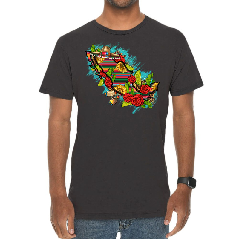 Mexico Map With Leopard And Sunflowers Vintage T-shirt | Artistshot